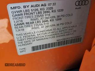 2022 Audi Q3 S line Premium z VIN WA1DECF37N1150527, wystawiony jako Copart lot #46372325 z przebiegiem 54 516 mil mil oraz Szkoda całkowita • Salvage title. Historia ofert i sprzedaży dostępna na DreamBid. Obrazek 15.
