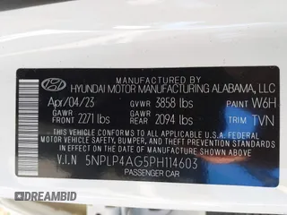 2023 Hyundai Elantra Limited with VIN 5NPLP4AG5PH114603, listed as a IAAI auction lot 41451811 with 11,612 mi miles and . Bid and sale history available at DreamBid. Image 9.