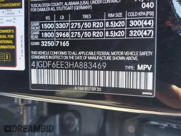2017 Mercedes-Benz GLS 450 with VIN 4JGDF6EE3HA883469, listed as a Copart auction lot 46098445 with 136,804 mi miles and Salvage Title. Bid and sale history available at DreamBid. Image 13.