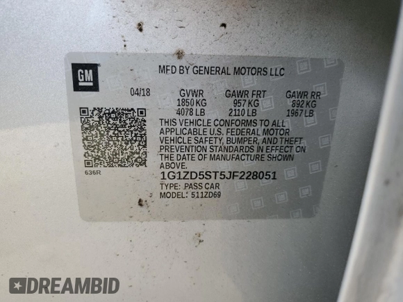 2018 Chevrolet Malibu LT z VIN 1G1ZD5ST5JF228051, wystawiony jako Copart lot #58266925 z przebiegiem 110 853 mil mil oraz Szkoda całkowita • Salvage title. Historia ofert i sprzedaży dostępna na DreamBid. Obrazek 12.