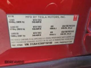 2016 Tesla Model S 90D with VIN 5YJSA1E26GF150180, listed as a Copart auction lot 59776265 with 141,218 mi miles and Salvage title. Bid and sale history available at DreamBid. Image 13.