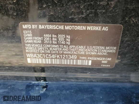 2015 BMW 3 Series 328i with VIN WBA3C1C54FK121349, listed as a Copart auction lot 47315895 with 175,645 mi miles and Salvage Title. Bid and sale history available at carsss.com. Image 12.