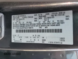 2016 Ford Escape Titanium with VIN 1FMCU9J97GUC18874, listed as a Copart auction lot 48399245 with 138,133 mi miles and Salvage Title. Bid and sale history available at DreamBid. Image 12.