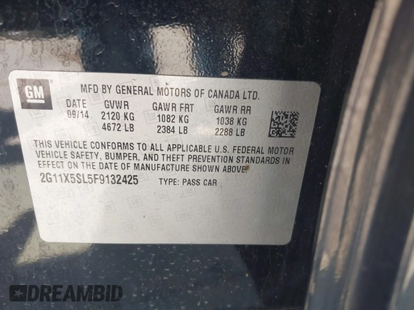 2015 Chevrolet Impala LS with VIN 2G11X5SL5F9132425, listed as a IAAI auction lot 41809621 with 124,483 mi miles and . Bid and sale history available at DreamBid. Image 9.