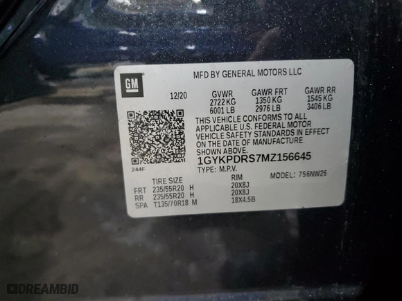 2021 Cadillac XT6 Premium Luxury with VIN 1GYKPDRS7MZ156645, listed as a Copart auction lot 88258825 with 38,733 mi miles and Salvage Title. Bid and sale history available at carsss.com. Image 15.