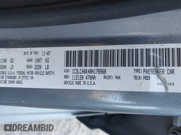 2008 Chrysler Sebring LX с VIN 1C3LC46K48N178968, выставлен на аукционе IAAI как лот 40523719 с пробегом 243 715 миль миль и . История ставок и продаж доступна на DreamBid. Изображение 9.