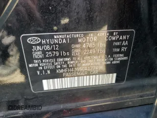 2012 Hyundai Azera с VIN KMHFH4JG5CA177496, выставлен на аукционе Copart как лот 63402595 с пробегом Не указан миль и Списание • Salvage title. История ставок и продаж доступна на DreamBid. Изображение 12.
