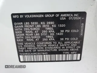 2024 Volkswagen Atlas SE z VIN 1V2HR2CA0RC607843, wystawiony jako Copart lot #53582965 z przebiegiem 10 417 mil mil oraz Szkoda całkowita • Salvage title. Historia ofert i sprzedaży dostępna na DreamBid. Obrazek 13.