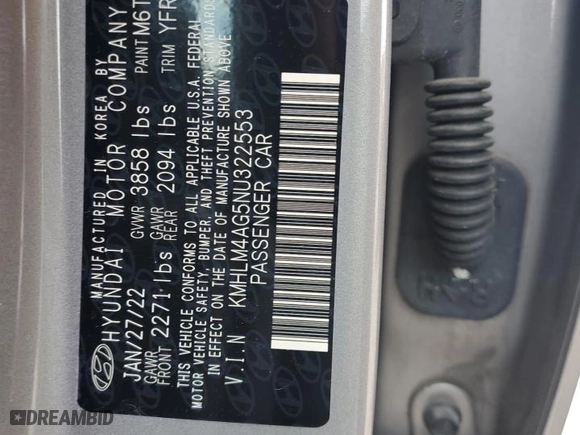 2022 Hyundai Elantra SEL with VIN KMHLM4AG5NU322553, listed as a Copart auction lot 59445524 with 30,845 mi miles and Salvage Title. Bid and sale history available at carsss.com. Image 12.