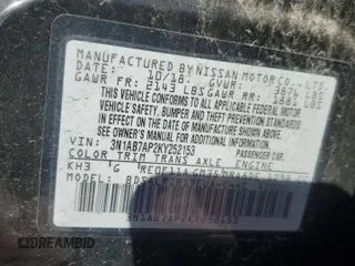 2019 Nissan Sentra S with VIN 3N1AB7AP2KY252153, listed as a Copart auction lot 46340695 with 68,049 mi miles and Salvage Title. Bid and sale history available at DreamBid. Image 12.