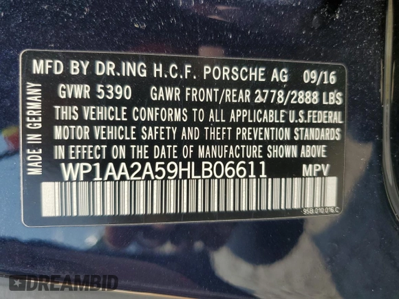 2017 Porsche Macan with VIN WP1AA2A59HLB06611, listed as a Copart auction lot 59126595 with 88,382 mi miles and Salvage title. Bid and sale history available at DreamBid. Image 14.