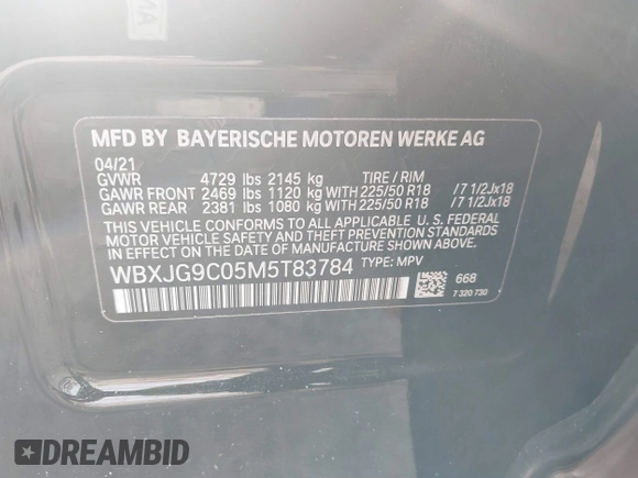 2021 BMW X1 xDrive28i with VIN WBXJG9C05M5T83784, listed as a IAAI auction lot 41696073 with 15,865 mi miles and . Bid and sale history available at DreamBid. Image 9.