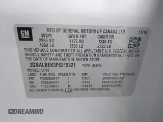 2015 Chevrolet Equinox LT with VIN 2GNALBEK3F6215221, listed as a IAAI auction lot 42177610 with 118,199 mi miles. Bid and sale history available at carsss.com. Image 9.
