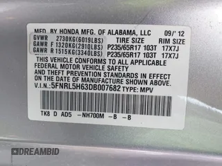 2013 Honda Odyssey EX-L with VIN 5FNRL5H63DB007682, listed as a IAAI auction lot 41408103 with 201,453 mi miles and . Bid and sale history available at carsss.com. Image 9.