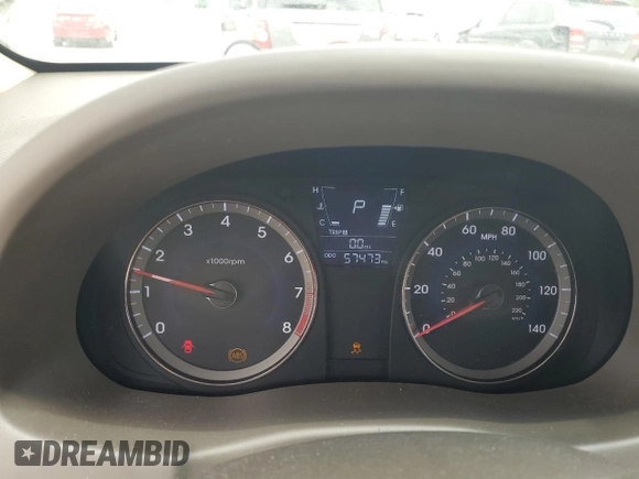 2013 Hyundai Accent GLS with VIN KMHCT4AE8DU554192, listed as a Copart auction lot 56010635 with 57,473 mi miles and Salvage title. Bid and sale history available at DreamBid. Image 9.