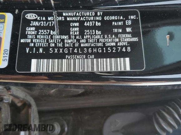 2017 Kia Optima LX z VIN 5XXGT4L36HG152748, wystawiony jako Copart lot #60788595 z przebiegiem 102 972 mil mil oraz Szkoda całkowita • Salvage title. Historia ofert i sprzedaży dostępna na DreamBid. Obrazek 12.