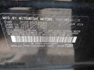 2024 Mitsubishi Mirage ES with VIN ML32AUHJ6RH019745, listed as a IAAI auction lot 42691194 with 1,823 mi miles and . Bid and sale history available at DreamBid. Image 9.