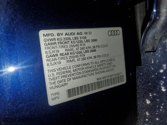 2023 Audi Q3 S line Premium Plus with VIN WA1EECF36P1028877, listed as a Copart auction lot 41909045 with 15,057 mi miles and Salvage Title. Bid and sale history available at carsss.com. Image 12.