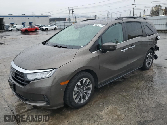 2021 Honda Odyssey EX-L with VIN 5FNRL6H77MB026329, listed as a Copart auction lot 48042705 with 45,046 mi miles and Salvage Title. Bid and sale history available at DreamBid. Image 1.