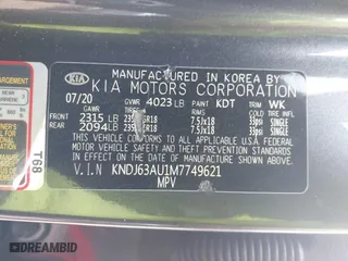 2021 Kia Soul GT-Line with VIN KNDJ63AU1M7749621, listed as a IAAI auction lot 41982789 with 94,194 mi miles. Bid and sale history available at carsss.com. Image 9.