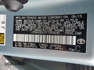 2015 Toyota Prius Four with VIN JTDKN3DU1F1959645, listed as a Copart auction lot 55931955 with 64,932 mi miles and Salvage Title. Bid and sale history available at DreamBid. Image 12.