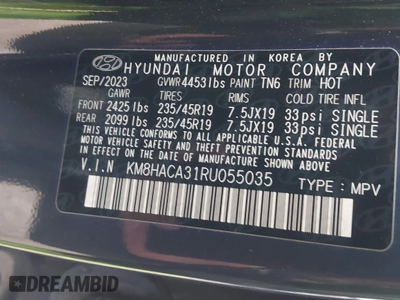 2024 Hyundai Kona N Line with VIN KM8HACA31RU055035, listed as a IAAI auction lot 41593771 with 7,730 mi miles and . Bid and sale history available at carsss.com. Image 9.