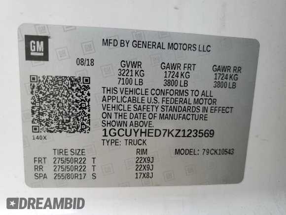 2019 Chevrolet Silverado 1500 High Country with VIN 1GCUYHED7KZ123569, listed as a Copart auction lot 51832765 with 116,614 mi miles and Salvage Title. Bid and sale history available at carsss.com. Image 12.
