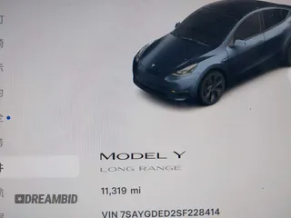 2025 Tesla Model Y Long Range with VIN 7SAYGDED2SF228414, listed as a IAAI auction lot 41706470 with 11,319 mi miles and . Bid and sale history available at DreamBid. Image 15.