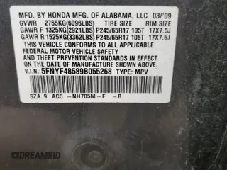 2009 Honda Pilot EX-L z VIN 5FNYF48589B055268, wystawiony jako Copart lot #47524505 z przebiegiem 187 448 mil mil oraz Nie do naprawy • Non repairable. Historia ofert i sprzedaży dostępna na DreamBid. Obrazek 13.