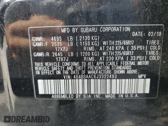 2018 Subaru Outback with VIN 4S4BSAAC6J3322493, listed as a Copart auction lot 64844815 with 126,292 mi miles and Clean title. Bid and sale history available at DreamBid. Image 13.