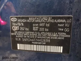 2017 Hyundai Sonata SE with VIN 5NPE24AF7HH528398, listed as a IAAI auction lot 41591124 with 104,587 mi miles. Bid and sale history available at carsss.com. Image 9.