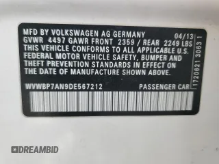 2013 Volkswagen CC Sport with VIN WVWBP7AN9DE567212, listed as a Copart auction lot 52998835 with 127,255 mi miles and Salvage Title. Bid and sale history available at carsss.com. Image 13.