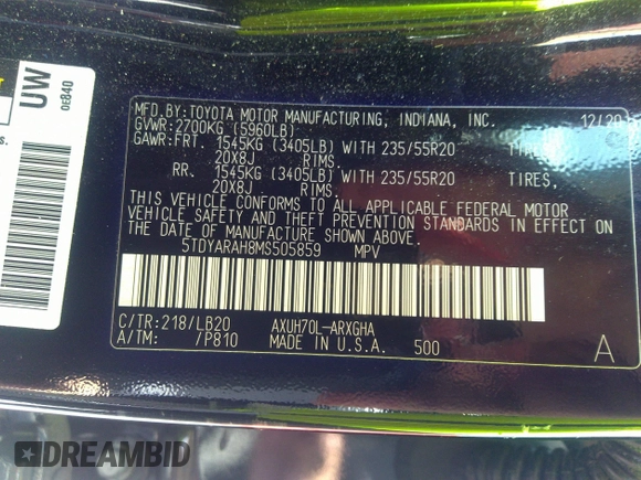 2021 Toyota Highlander Hybrid Limited with VIN 5TDYARAH8MS505859, listed as a IAAI auction lot 42751858 with 43,879 mi miles and . Bid and sale history available at DreamBid. Image 9.