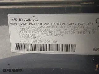 2005 Audi A4 3.0L with VIN WAULT68E35A006168, listed as a IAAI auction lot 41843262 with 125,218 mi miles. Bid and sale history available at carsss.com. Image 9.