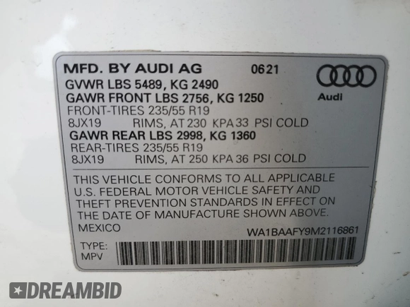 2021 Audi Q5 Premium Plus z VIN WA1BAAFY9M2116861, wystawiony jako Copart lot #55532615 z przebiegiem 68 239 mil mil oraz Nie do naprawy • Non repairable. Historia ofert i sprzedaży dostępna na DreamBid. Obrazek 13.