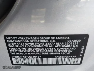 2020 Volkswagen Passat 2.0T R-Line with VIN 1VWMA7A37LC019497, listed as a IAAI auction lot 41336950 with 89,314 mi miles. Bid and sale history available at carsss.com. Image 9.