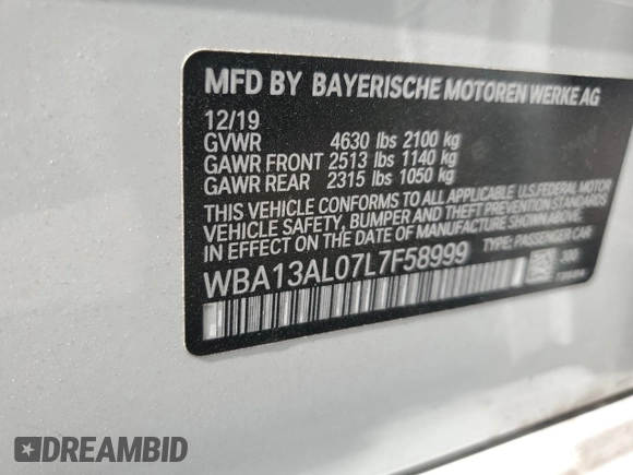 2020 BMW 2 Series M235i xDrive with VIN WBA13AL07L7F58999, listed as a Copart auction lot 77858084 with 19,833 mi miles and Salvage Title. Bid and sale history available at carsss.com. Image 15.