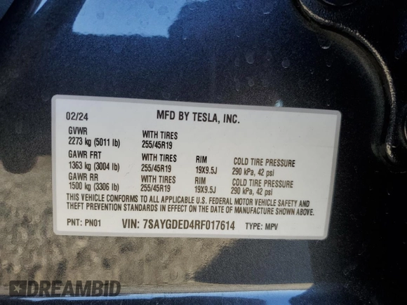 2024 Tesla Model Y with VIN 7SAYGDED4RF017614, listed as a Copart auction lot 88494625 with 11,209 mi miles and Salvage title. Bid and sale history available at DreamBid. Image 14.