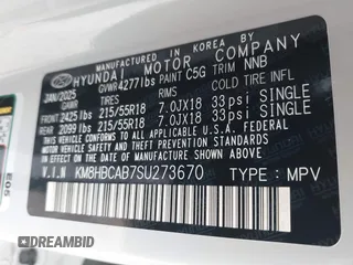 2025 Hyundai Kona SEL with VIN KM8HBCAB7SU273670, listed as a IAAI auction lot 42030055 with 3,600 mi miles. Bid and sale history available at carsss.com. Image 9.