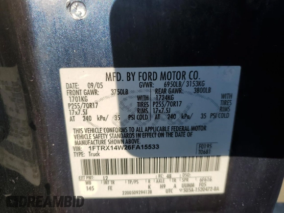 2006 Ford F-150 STX with VIN 1FTRX14W26FA15533, listed as a Copart auction lot 44410725 with 351,564 mi miles and Clean Title. Bid and sale history available at carsss.com. Image 12.