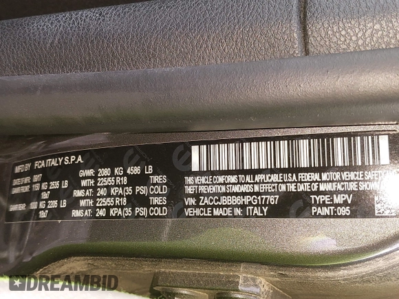 2017 Jeep Renegade Latitude z VIN ZACCJBBB6HPG17767, wystawiony jako IAAI lot #41631303 z przebiegiem 56 312 mil mil oraz . Historia ofert i sprzedaży dostępna na DreamBid. Obrazek 9.