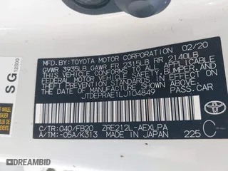2020 Toyota Corolla LE with VIN JTDEPRAE1LJ104849, listed as a IAAI auction lot 42073209 with 83,042 mi miles. Bid and sale history available at carsss.com. Image 9.