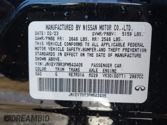 2023 Infiniti Q50 Luxe with VIN JN1EV7BR3PM542405, listed as a IAAI auction lot 41737342 with 12,353 mi miles and . Bid and sale history available at DreamBid. Image 9.