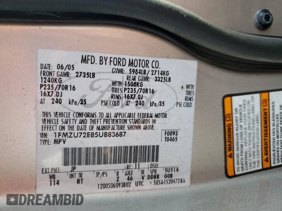 2005 Ford Explorer XLS z VIN 1FMZU72E85UB83687, wystawiony jako Copart lot #78074214 z przebiegiem 115 542 mil mil oraz Szkoda całkowita • Salvage title. Historia ofert i sprzedaży dostępna na DreamBid. Obrazek 14.