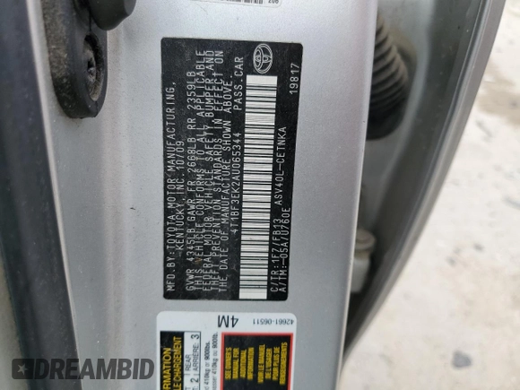 2010 Toyota Camry with VIN 4T1BF3EK2AU065344, listed as a Copart auction lot 49453365 with 282,440 mi miles and Non Repairable. Bid and sale history available at carsss.com. Image 13.
