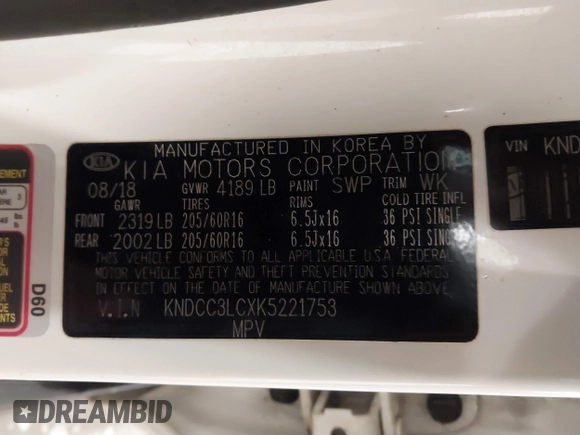 2019 Kia Niro EX with VIN KNDCC3LCXK5221753, listed as a IAAI auction lot 41618832 with 85,950 mi miles. Bid and sale history available at carsss.com. Image 9.