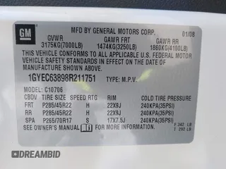 2008 Cadillac Escalade with VIN 1GYEC63898R211751, listed as a IAAI auction lot 41629711 with 126,899 mi miles. Bid and sale history available at carsss.com. Image 9.