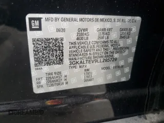 2020 GMC Terrain SLE with VIN 3GKALTEV9LL285729, listed as a Copart auction lot 60807035 with 50,143 mi miles and Salvage title. Bid and sale history available at DreamBid. Image 14.