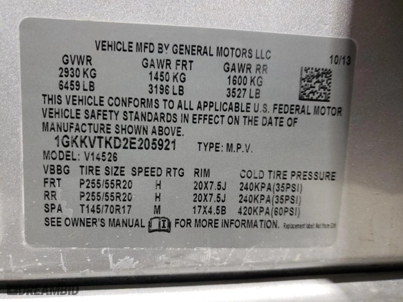2014 GMC Acadia Denali with VIN 1GKKVTKD2EJ205921, listed as a Copart auction lot 89294555 with 210,784 mi miles and Salvage Title. Bid and sale history available at carsss.com. Image 15.