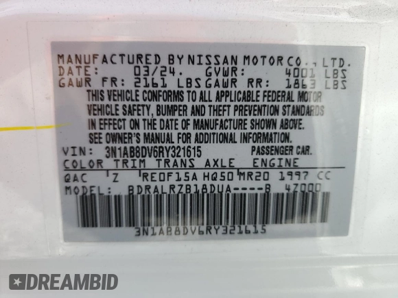 2024 Nissan Sentra SR with VIN 3N1AB8DV6RY321615, listed as a Copart auction lot 54496985 with 8,962 mi miles and Non Repairable. Bid and sale history available at carsss.com. Image 13.